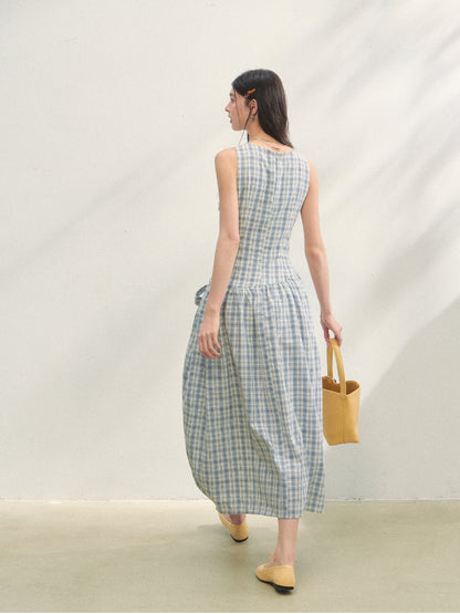 Belted Waist Checked Vest Dress - CHINASQUAD