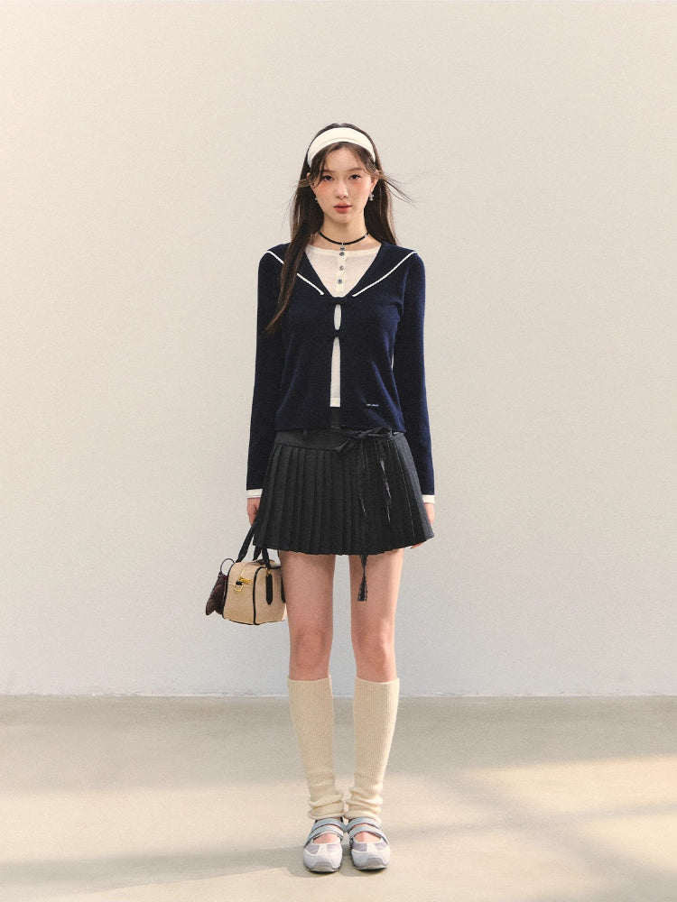 Lace Strap Pleated Skirt