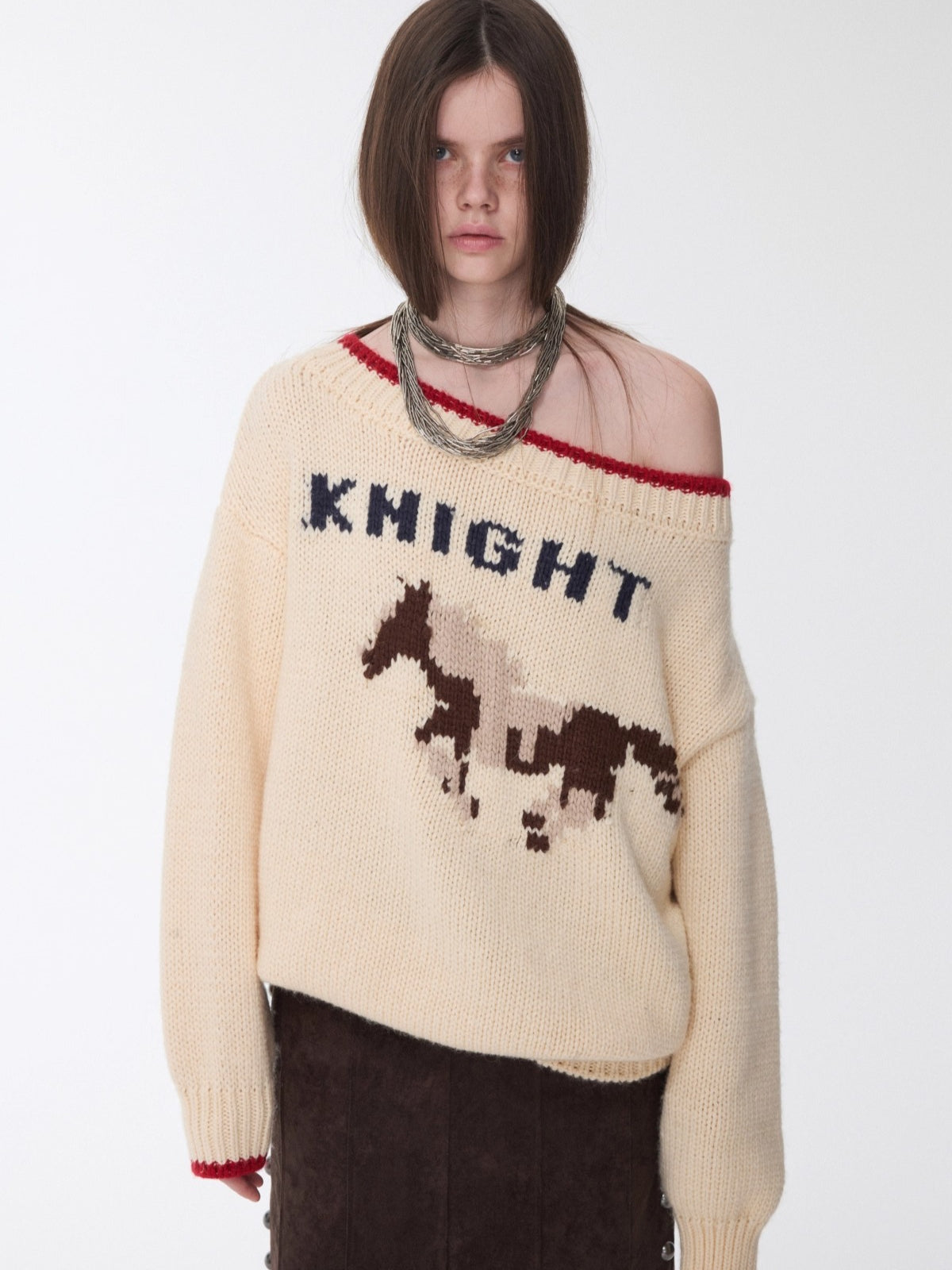 Fair Isle Icelandic Off-Shoulder Chunky Knit Sweater