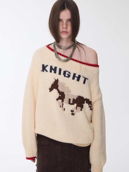 Fair Isle Icelandic Off-Shoulder Chunky Knit Sweater