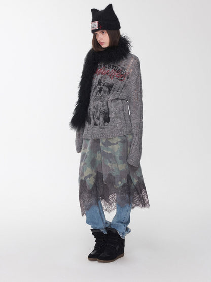 Icelandic Animal Pattern Open-Knit Sweater