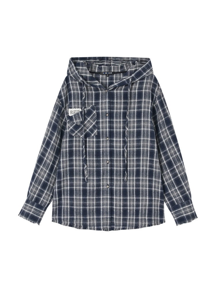 Plaid Hooded Long Sleeve Shirt &amp; Skirt Set