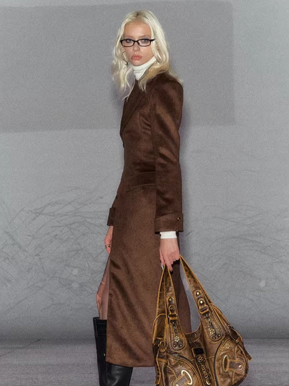 Vintage Wool Waist-Cinched Mid-Length Coat