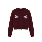 Embellished Wool-Cotton Round-Neck Knit Cardigan - CHINASQUAD