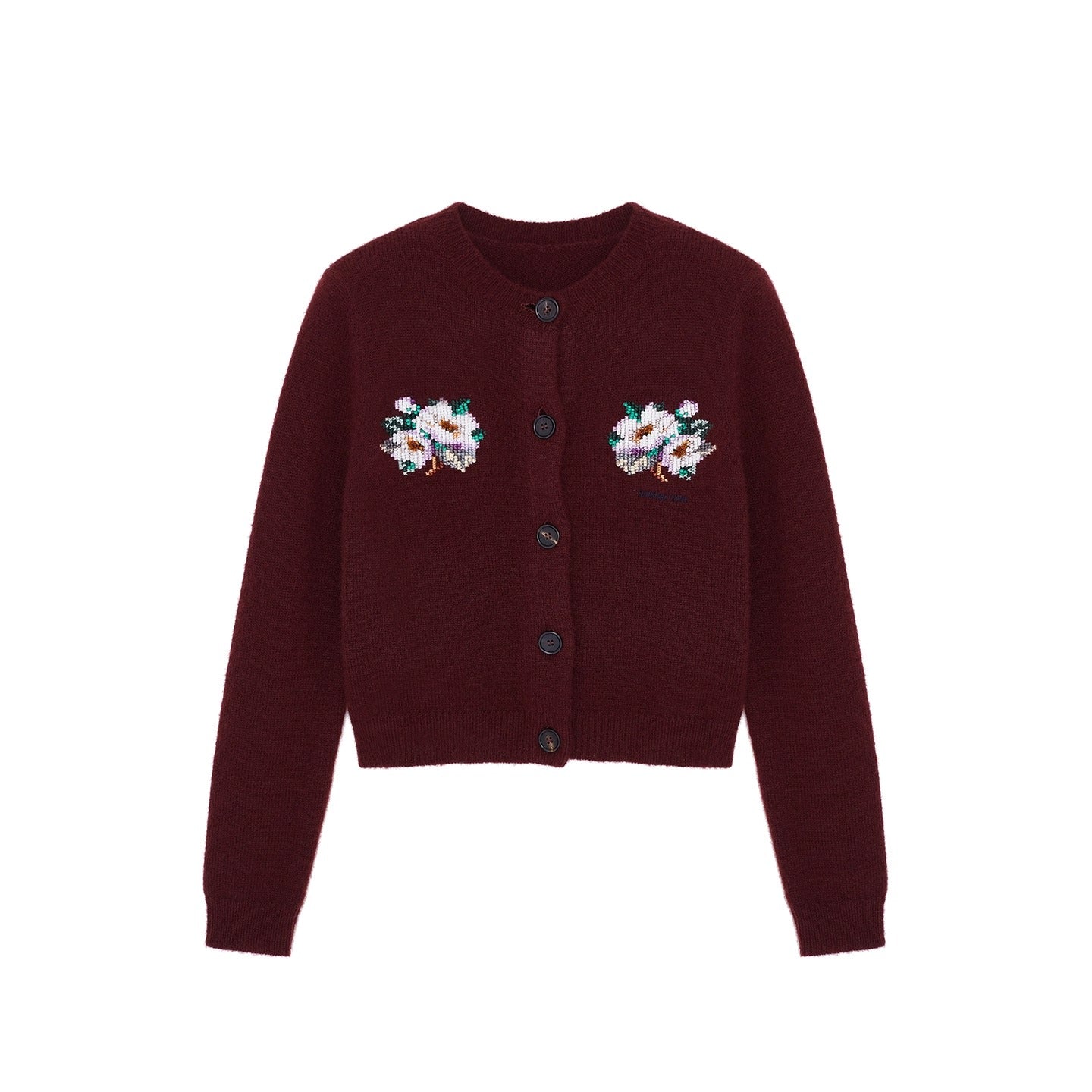 Embellished Wool-Cotton Round-Neck Knit Cardigan - CHINASQUAD