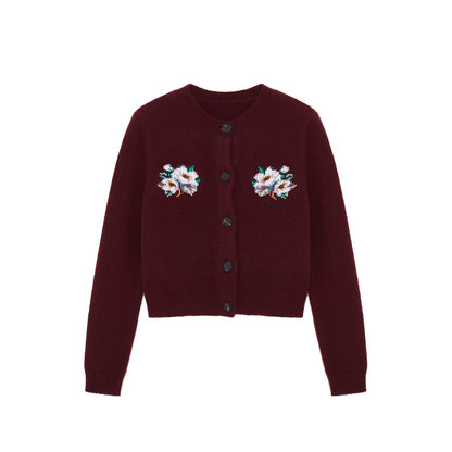 Embellished Wool-Cotton Round-Neck Knit Cardigan - CHINASQUAD