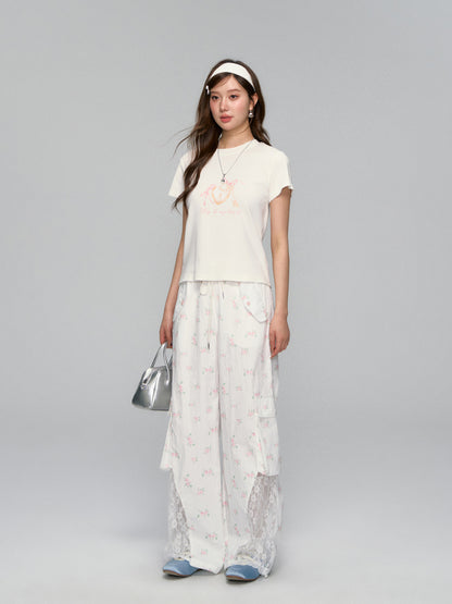 Key Print Contrast-Edge T-shirt
