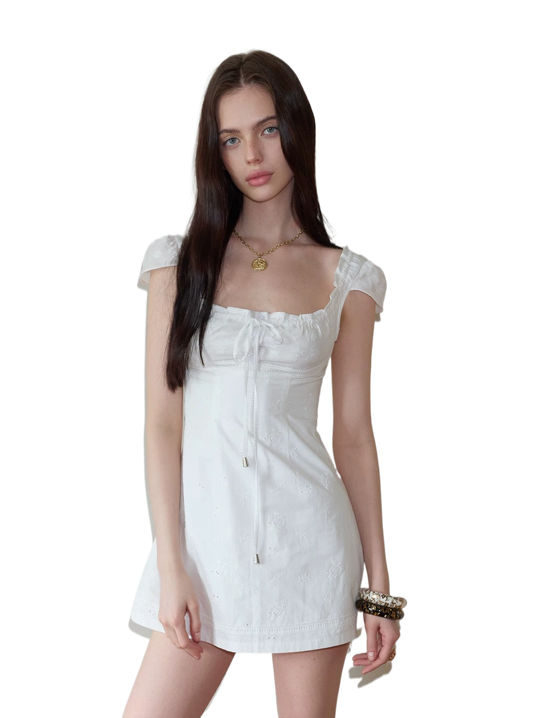 Square-Neck Lace-Up Mini Dress NeverMore