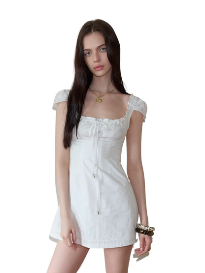 Square-Neck Lace-Up Mini Dress NeverMore
