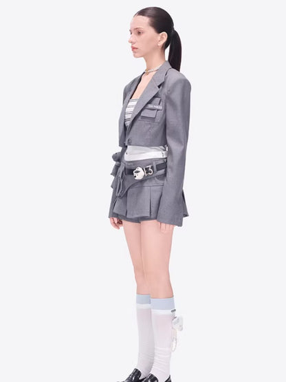 Pocketed Tailored Pleated Mini Skirt