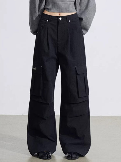 Pleated Utility Wide-Leg Pants