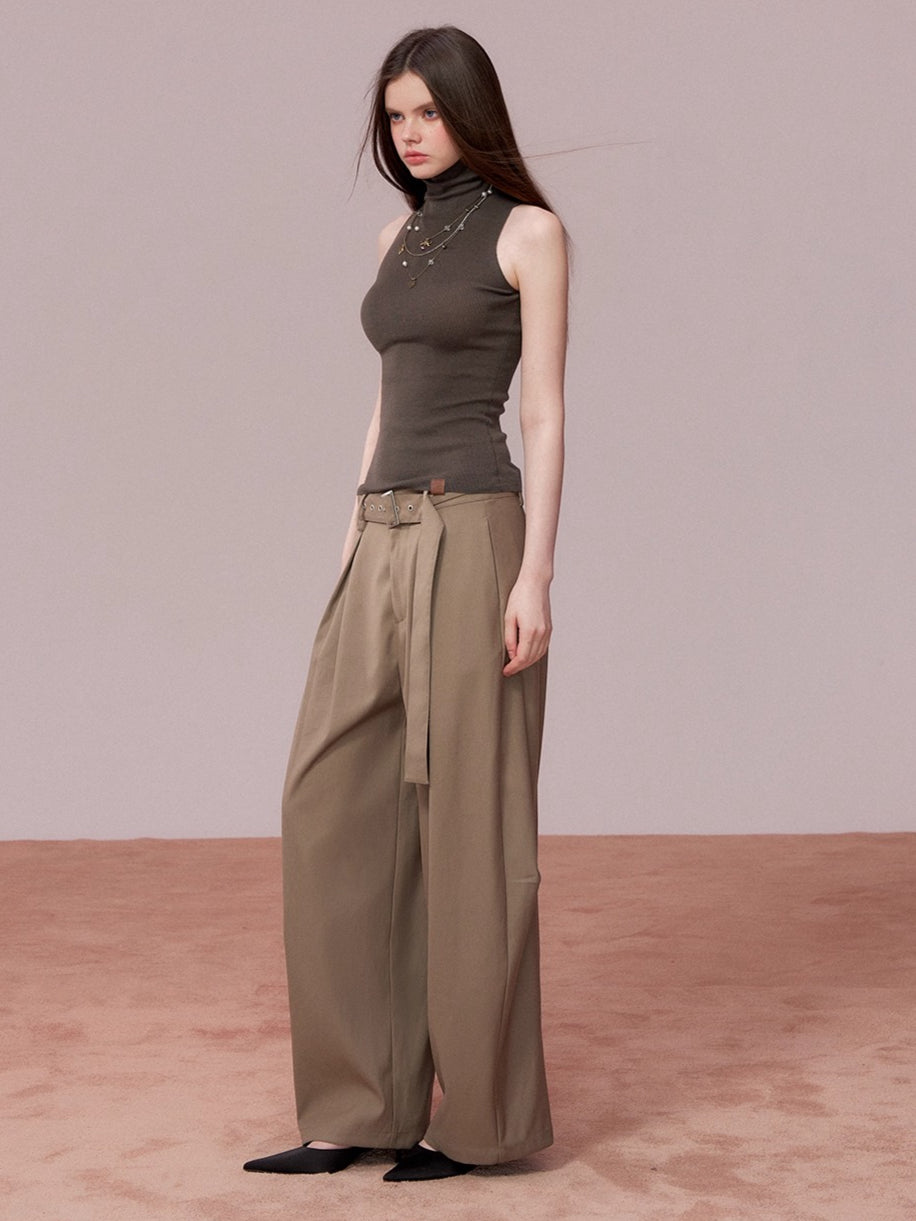 Tailored Drape Wide-Leg Suit Trousers