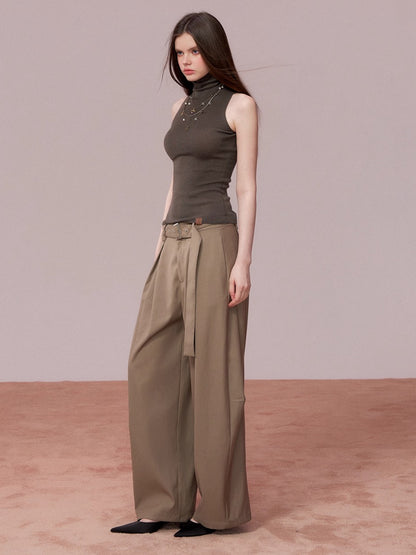 Tailored Drape Wide-Leg Suit Trousers