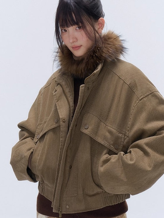 Vintage Washed Cotton Padded Workwear Jacket