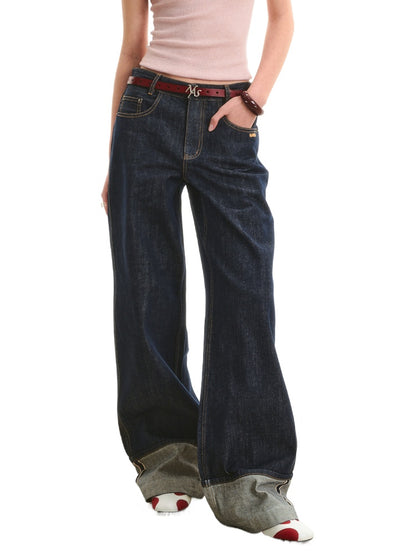 Cuffed Mid-Rise Straight-Leg Denim Jeans