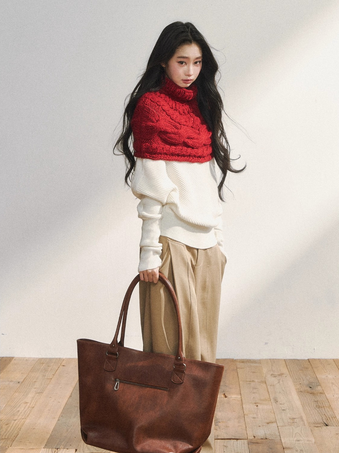 Asymmetric Buttoned White Knit Sweater