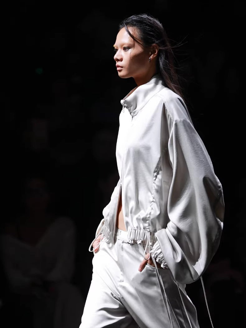 Leather-Texture Athletic Zip Jacket