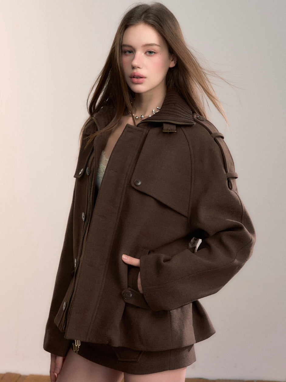 Wool-Blend Panelled High-Neck Puffer Jacket