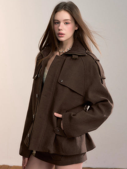 Wool-Blend Panelled High-Neck Puffer Jacket