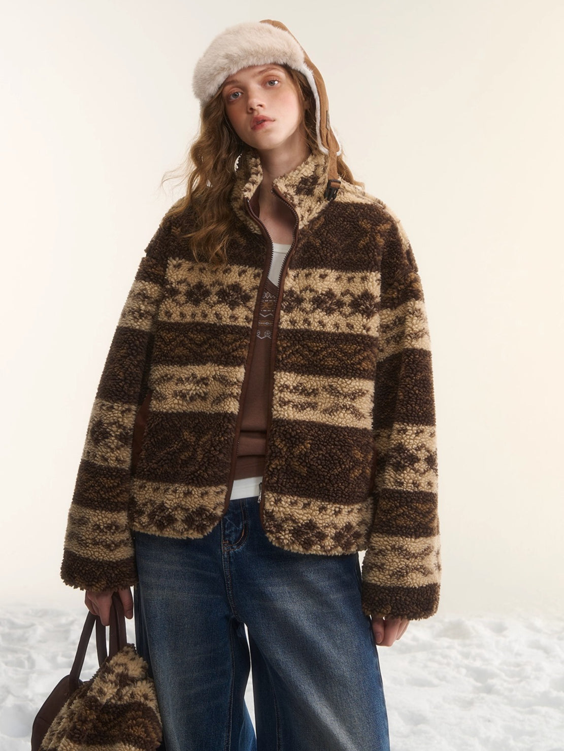 Fleece Stand-Collar Jacket with Scarf