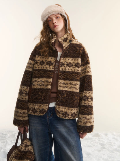 Fleece Stand-Collar Jacket with Scarf