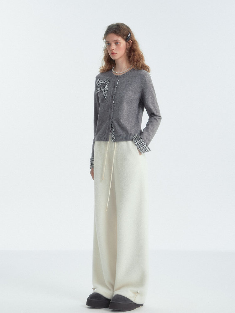 Paneled Knit Velvet Wide-Leg Pants