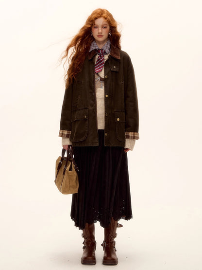 Suede Pleated Midi Skirt