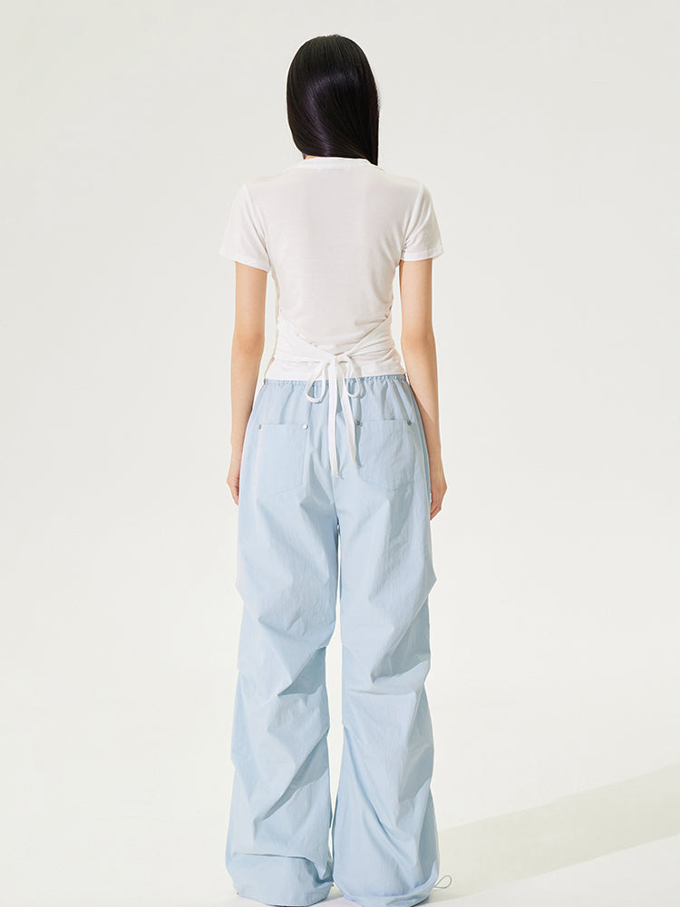 Lace Paneled Pleated Wide-leg Pants - CHINASQUAD