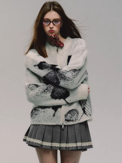 Double-Zip Jacquard Knit Cardigan