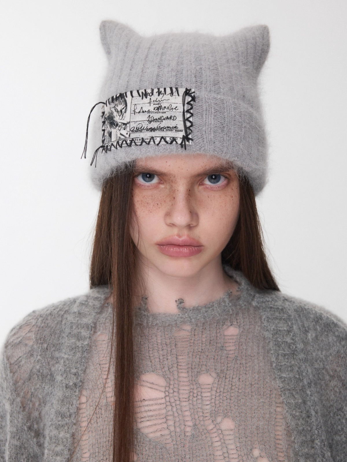 Hand-Stitched Cat-Ear Angora Knit Beanie
