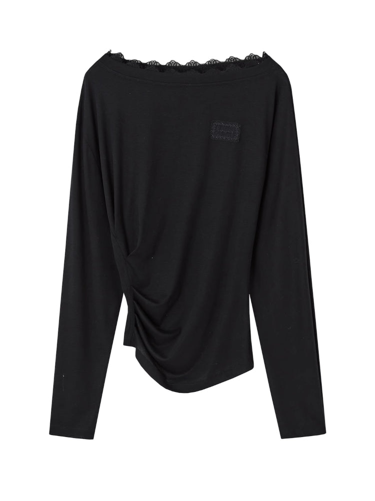 Asymmetric Shoulder Long-Sleeve Top