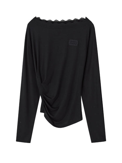 Asymmetric Shoulder Long-Sleeve Top