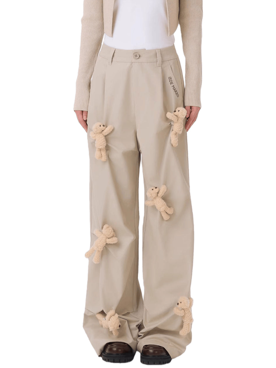 Multi-Bear Ruched Straight Cargo Pants