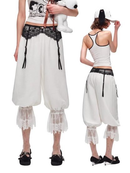 Lace-Trim Relaxed Cropped Balloon Pants