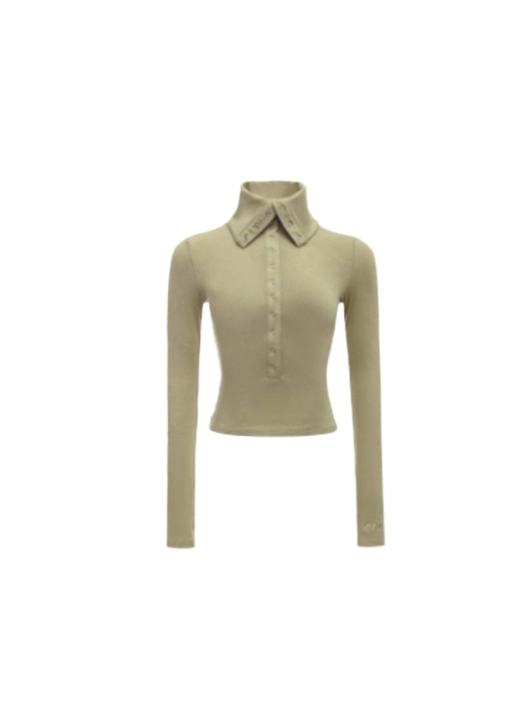 Slim Polo Collar Knit Blouse