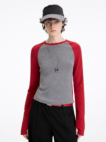 Contrast Raglan Slim-Fit Long-Sleeve Tee