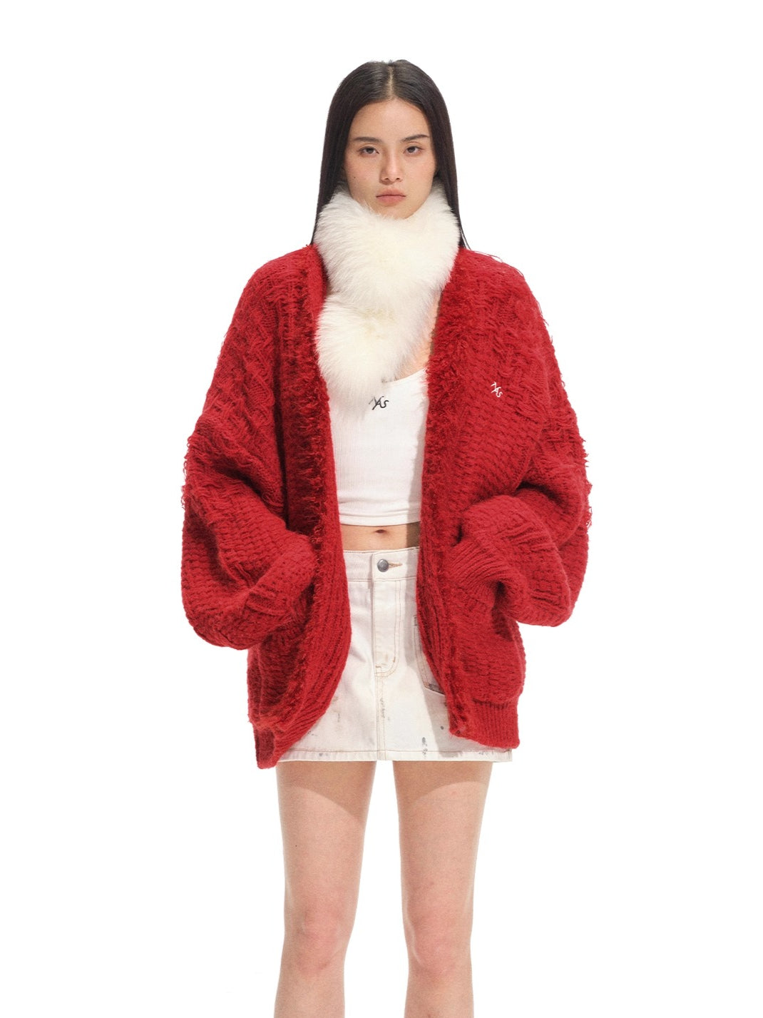 Polar Fur-Trimmed Knit Cardigan