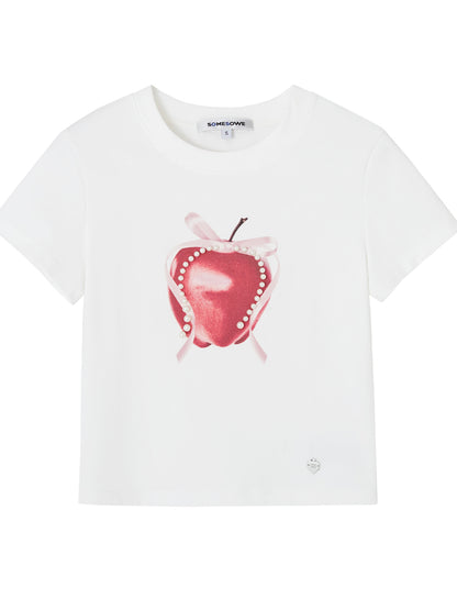 Pearl Bow Fruity Slim-fit Short Sleeve T-shirt - CHINASQUAD