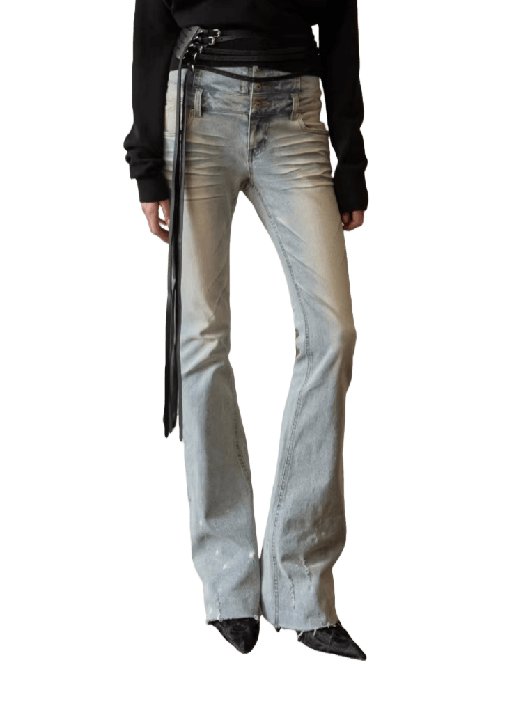 High-Waist Belted Slight-Flare Jeans