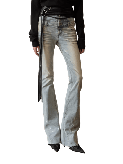High-Waist Belted Slight-Flare Jeans