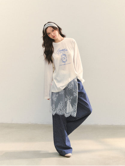 Plaid Color-block Waist Spliced Straight Pants - CHINASQUAD