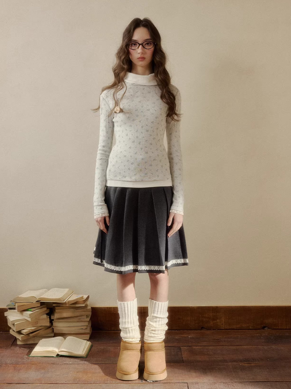 Knit Polo-Collar Long Sleeve T-Shirt