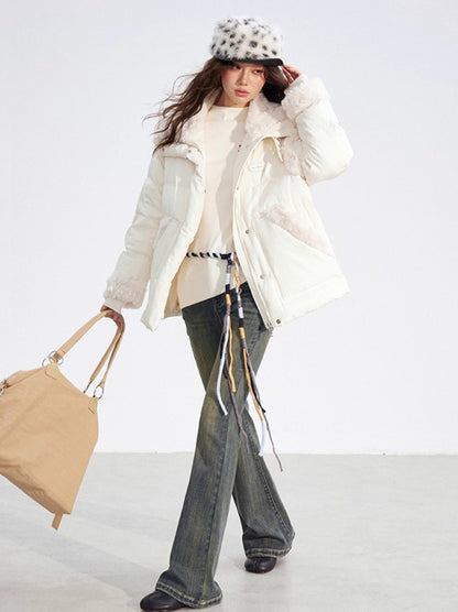 Shearling Panel 90% White Duck Down Jacket