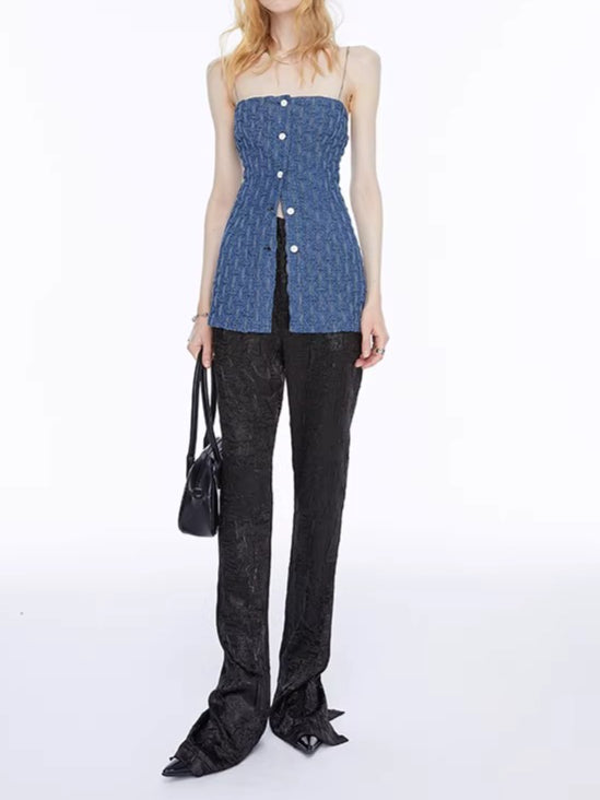 Vintage Ruched Denim Bandeau Camisole