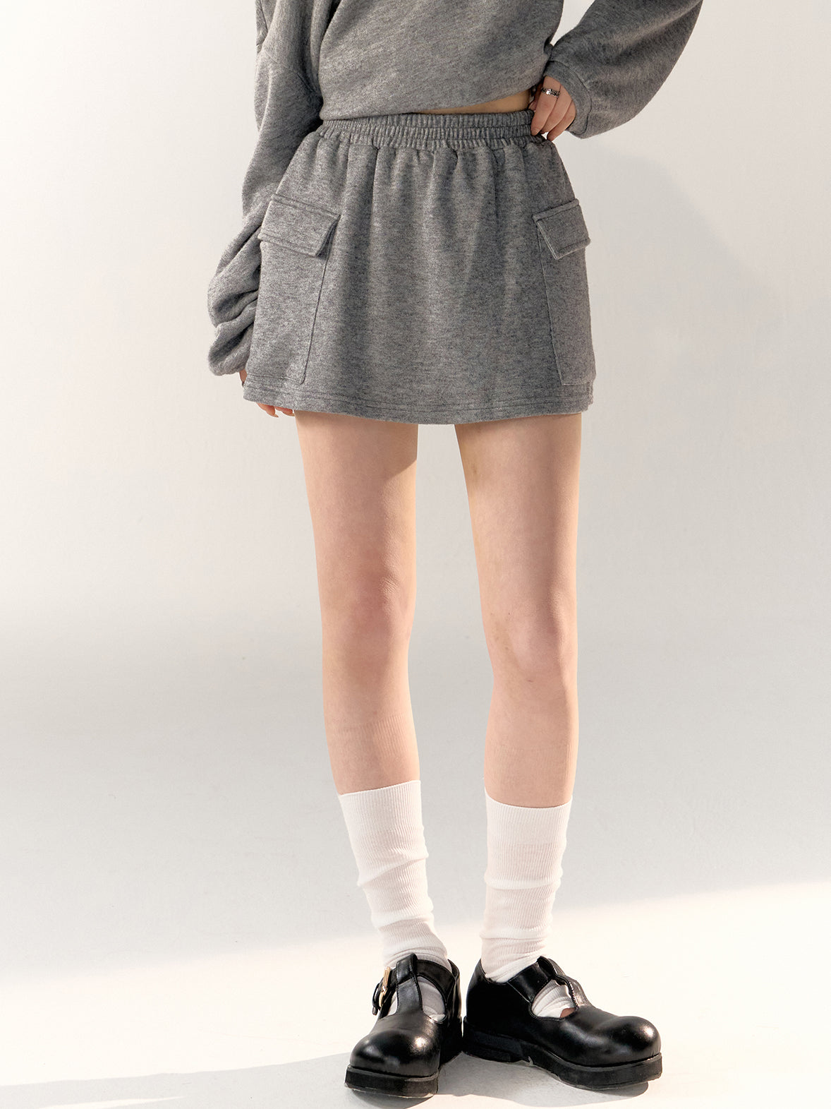 Asymmetric Embroidered Bow Sweatshirt &amp; Skirt Set