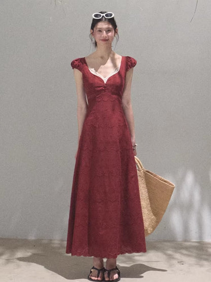 Cotton Bohemian Sash-Red Resort Tea Dress