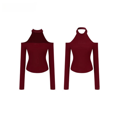 Reversible Cold-Shoulder Knit Turtleneck