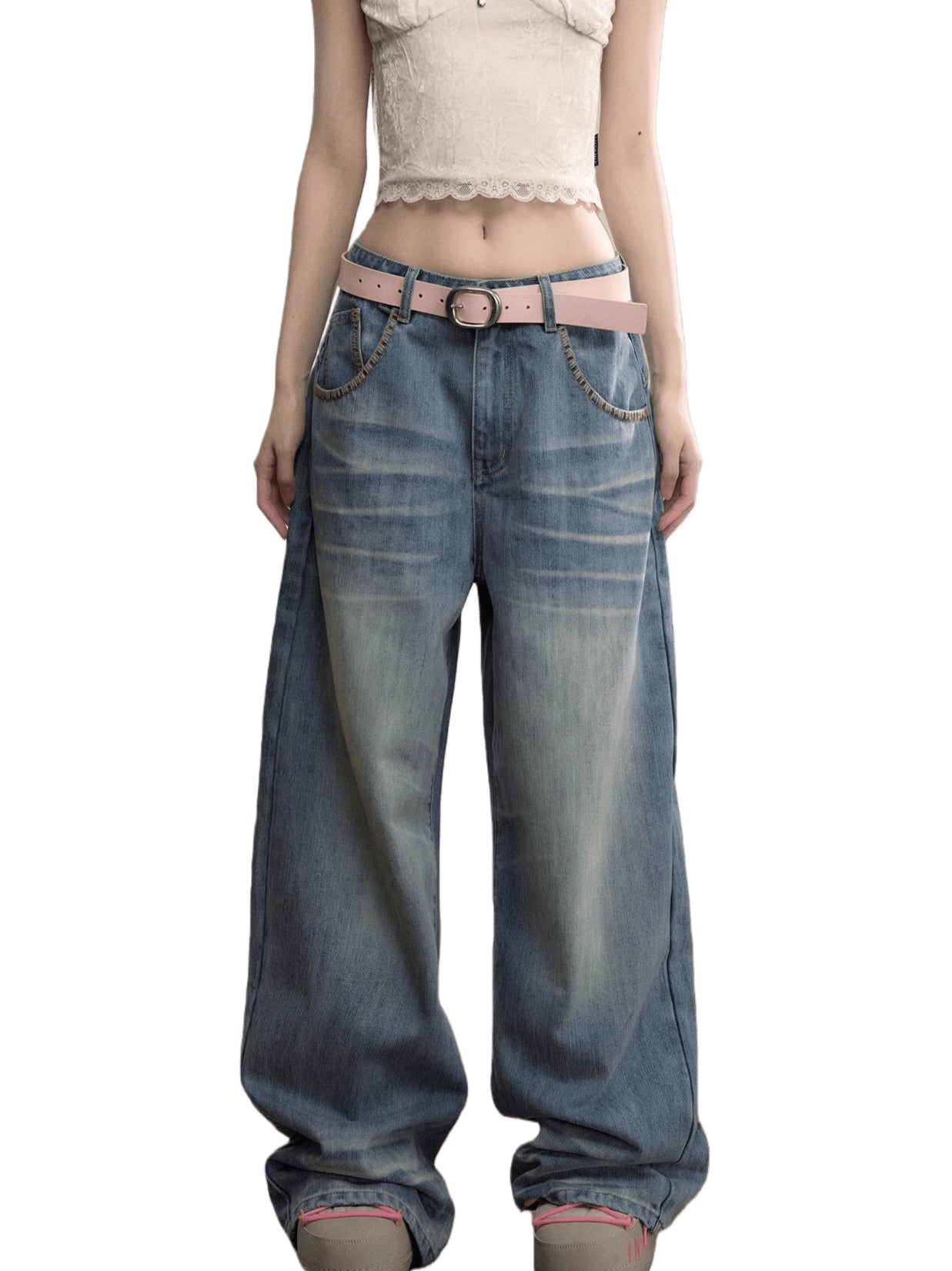 Washed Straight-Leg Denim Pants