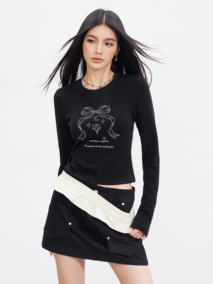 MacyMccoy Bow Graphic Long-Sleeve T-shirt