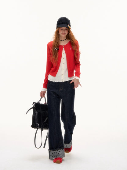 Contrast Layered-Effect Knit Cardigan